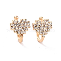 Clear Cubic Zirconia Heart Cuff Earrings, Brass Non-piercing Jewelry for Women, Real 18K Gold Plated, 11x6.5x8mm