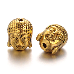 Сплавочные овальные бусины тибетского стиля , без свинца и без никеля , Голова Будды, античное золото , 11x9x8 мм, отверстие: 1.5 мм