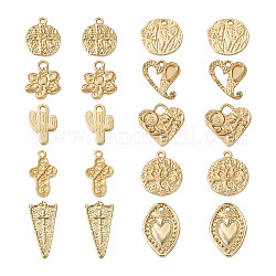 Spritewelry 20Pcs 10 Style Alloy Pendants, Matte Style, Mixed Shapes, Real 14K Gold Plated, Mixed Color, 18~29.5x12~20x2mm, Hole: 4x1.5~3mm, 2pcs/style