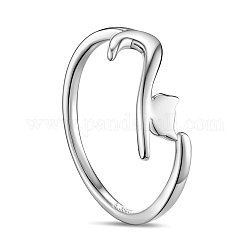 Shegrace 925 anello da dito in argento sterling placcato rodio, Anello con il gatto, platino, misura degli stati uniti 8 1/4 (18.3mm)