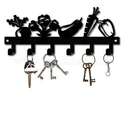 Железные настенные крючки вешалки, декоративная стойка-органайзер с 6 крючком, для сумки ключ для одежды шарф подвесной держатель, овощной узор, металлический черный, 11.3x27 см