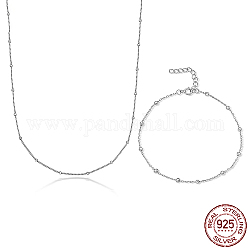 925 conjunto de joyas de plata de primera ley con baño de rodio, collares y pulseras de cadena satelital, Platino, 15.75 pulgada (40 cm), 6.69 pulgada (17 cm)