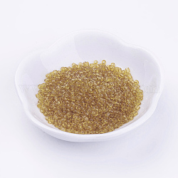 (servizio di reimballaggio disponibile) perline di semi di vetro, trasparente, tondo, pallida verga d'oro, 6/0, 4mm, Foro: 1.5 mm, su 12 g / borsa