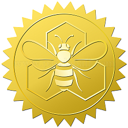 12 foglio di adesivi autoadesivi in lamina d'oro in rilievo, decalcomanie decorative con medaglia a punto rotondo per il sigillo della busta, api, Dimensioni: su 165x211 mm, adesivi: 50mm, 12pcs / scheda
