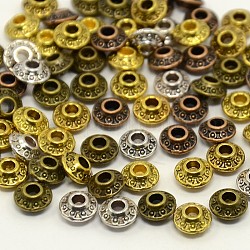 Perles d'espacement bicône en alliage de style tibétain antique mixte, sans plomb et sans nickel, couleur mixte, 6.5x4mm, Trou: 2mm, environ 620 pcs/200 g