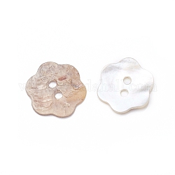 2-Hole Shell Buttons, Flower, Seashell Color, 13x1mm, Hole: 1.5mm