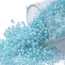 Cuentas de semillas redondas toho, Abalorios de la semilla japonés, (976) color interior cristal / neón azul hielo forrado, 11/0, 2.2mm, agujero: 0.8 mm, aproximamente 135000 unidades / libra