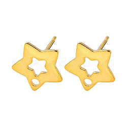 Accessoires de boucles d'oreilles en acier inoxydable en forme d'étoile 201, avec 304 épingles et trou en acier inoxydable, or, 11x11.5mm, Trou: 1.5mm, pin: 0.7 mm.