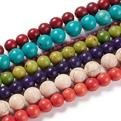 Kunsttürkisfarbenen Perlen Stränge, gefärbt, Runde, 4~12x3.5~12 mm, Bohrung: 0.9~1.2 mm, ca. 34~110 Stk. / Strang, 13.58~16.81 Zoll (34.5~42.7 cm), ca. 63 Stränge / 3000 g