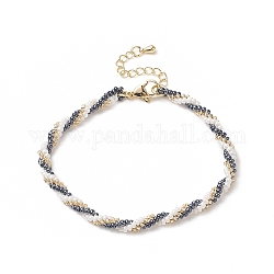 Handmade Glass Seed Beaded Bracelet for Women, Gunmetal, 7-1/2 inch(18.9cm)