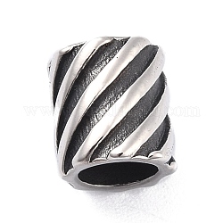 304 Edelstahl Rohr Perlen, gerillt, Spalte mit Streifen, Antik Silber Farbe, 10x9 mm, Bohrung: 6 mm