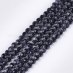 Synthetische blauen goldstone Perlen Stränge, facettiert, Flachrund, 4~4.5x2.5~3 mm, Bohrung: 0.8 mm, ca. 88~89 Stk. / Strang, 14.9 Zoll ~ 15.1 Zoll