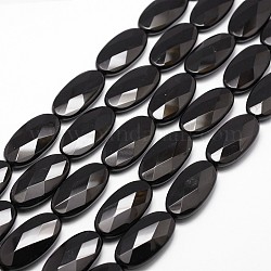 Natural Black Onyx Beads Strands, Grade A, Dyed & Heated, Faceted, Oval, 40x20x8.5mm, Hole: 1mm, about 10pcs/strand, 15.16 inch~15.35 inch