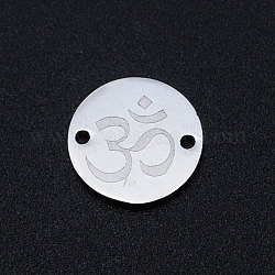 Connecteurs de liens en acier inoxydable chakra 201, plat rond avec symbole om, couleur inoxydable, 12x1mm, Trou: 1.2mm