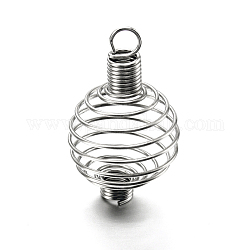 Fabrication de pendentifs de cages de perles en spirale de fer, ronde, platine, 34x19mm, Trou: 4.5mm