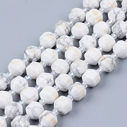 Chapelets de perles en howlite naturelle, ronde, facette, 7~8x8mm, Trou: 1.2mm, Environ 38~40 pcs/chapelet, 15.16 pouce (38.5 cm)