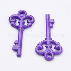 Gros pendentifs acryliques colorées, clé amour, violet foncé, 62x29x4.5mm, Trou: 4mm, environ 205 pcs/500 g