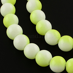 Chapelets de perles en verre peint au four bicolores, ronde, jaune vert, 8mm, Trou: 1.3~1.6mm, Environ 104 pcs/chapelet, 32.7 pouce