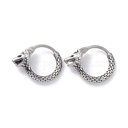 304 Stainless Steel Wolf Hoop Earrings for Men Women, Antique Silver, 15x18.5x5.5mm, Pin: 1mm