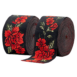 Cintas de poliéster bordado estilo étnico, cinta de jacquard, Accesorios de la ropa, patrón floral, rojo, 2 pulgada (50 mm), alrededor de 7.66 yarda (7 m) / paquete