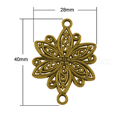 Tibetan Style Flower Links connectors, Cadmium Free & Lead Free, Antique Golden, 40x28x2mm, Hole: 3mm