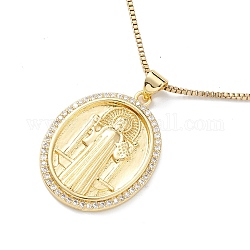 Clear Cubic Zirconia Religion Pendant Necklace, Golden 304 Stainless Steel Jewelry for Women, Oval, 16.34 inch(41.5cm), Pendant: 30x22x2.5mm