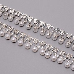 Catene a coppa con imitazione di perle e strass in ottone e abs, argento, 20x8mm