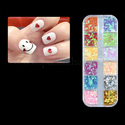 Лазерный блестящий блеск для ногтей, маникюрные блестки, diy sparkly paillette советы ногтей, сердце, разноцветные, коробка: 13x5x1.5 см, около 8 г / коробка