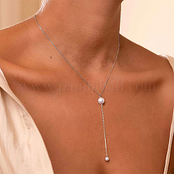 Collier lariat à chaînes de câble en acier inoxydable, avec perles en plastique, couleur d'argent, 16.54 pouce (42 cm)
