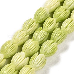 Brins de perles synthétiques teintes en corail, fleur de magnolia, vert jaune, 10~10.5x8mm, Trou: 1mm, Environ 25 pcs/chapelet, 9.84'' (25 cm)