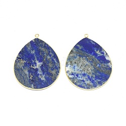 Naturales lapis lazuli teñidos colgantes, con fornituras de latón, gota, dorado, 41~41.5x32x2mm, agujero: 1.5 mm