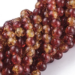 1Strand Two Tone Transparent Crackle Glass Round Beads Strands, Tomato, 8mm, Hole: 1.3~1.6mm, 31.4 inch