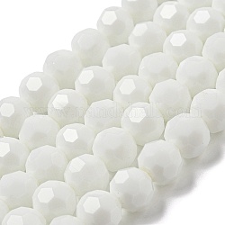 Supports de perles de verre opaques, facetté (32 facettes), ronde, blanc, 10mm, Trou: 1.8mm, Environ 66~68 pcs/chapelet, 24.02''~24.13'' (61~61.3 cm)