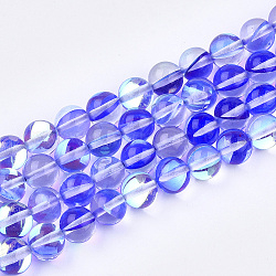 Chapelets de perles en pierre de lune synthétique, perles holographiques, teinte, ronde, mauve, 8mm, Trou: 0.7mm, 48 pcs / chapelet, 15 pouce