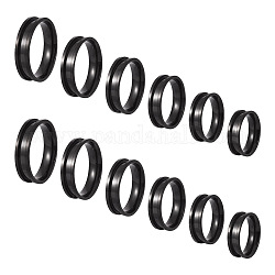 Pandahall 12 Stück 6 gerillte Fingerringfassungen aus Edelstahl der Größe 201, Ringkernrohling, für die Herstellung von Inlay-Ringschmuck, Elektrophorese schwarz, Innendurchmesser: 17~22 mm, 2pcs / Größe