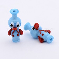 Handmade Lampwork 3D Cartoon Duck Beads, Sky Blue, 35.5x16x19mm, Hole: 3mm