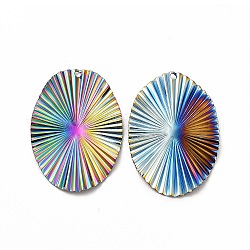 Placcatura ionica (ip) 304 ciondoli in acciaio inossidabile, fascini ovali, colore arcobaleno, 40x28x2mm, Foro: 1.6 mm