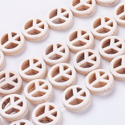 Synthetic Turquoise Beads Strands, Peace Sign, Dyed & Heated, Antique White, 15x4mm, Hole: 1mm, about 25pcs/strand, about 15 inch