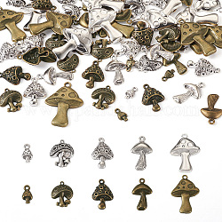 Elecrelive 80 pz 10 ciondoli in lega di stile, fungo, bronzo antico e argento antico, 13~40.5x8~29x3~5mm, Foro: 1.5~3 mm, 8pcs / style