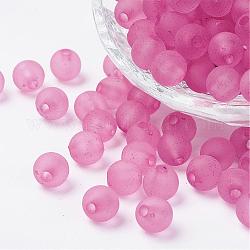Perles en acrylique transparente, ronde, mat, perle rose, 10mm, Trou: 2mm, environ 880 pcs/500 g