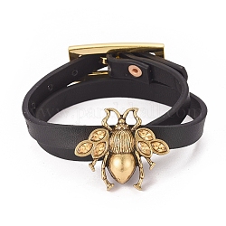 Imitación pulseras del abrigo de cuero, 2-bucles, con hallazgo de aleación de abeja y cierres de banda de reloj, negro, 16.3 pulgada (41.5 cm), 9x2.5mm