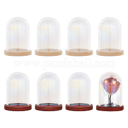 Nbeads 12 set de mini cloches à dôme en verre, Cloche cloche terrarium dôme en verre avec bases en bois pour centres de table plantes roches spécimens décorations florales bricolage artisanat