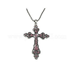 Collier pendentif croix en alliage de zinc, avec strass, rose, 27.56 pouce (70 cm)