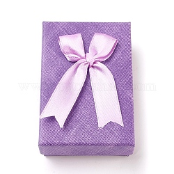 厚紙のジュエリーボックス  リボンのちょう結びとスポンジ付き  リング用  イヤリング  ネックレス  長方形  紫色のメディア  9.3x6.3x3.05cm
