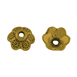 6-Petal Alloy Bead Caps, Tibetan Style, Lead Free , Antique Golden, 9x4mm, Hole: 2mm, about 2220pcs/1000g