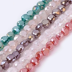 Chapelets de perles rondes plates à facettes plaquées de couleur AB en verre de cristal mat, couleur mixte, 4x3mm, Trou: 1mm, Environ 99 pcs/chapelet, 13.9 pouce