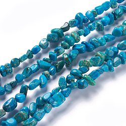 Brins de perles de jaspe impérial naturel, teinte, puces, bleu profond du ciel, 6~10x5~8x4~6mm, Trou: 1.2mm, Environ 79 pcs/chapelet, 15.75 pouce (40 cm)