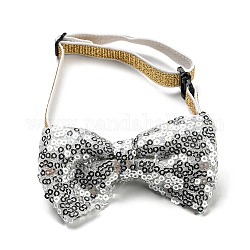 Colliers réglables à nœud papillon pour chien de chat, sequin/paillette perlé pet's bow tie, cravate bowknot pour animaux de compagnie, couleur d'argent, 190~350mm