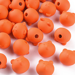 アクリルビーズ  ラバー加工スタイル  片穴  クマ  ダークオレンジ  15.5x16x15mm  穴：3.5mm