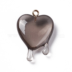 Pendenti in resina trasparente, con passanti in ferro oro chiaro, ciondoli a cuore che si sciolgono, grigio, 30~30.5x21~21.5x7mm, Foro: 1.6 mm